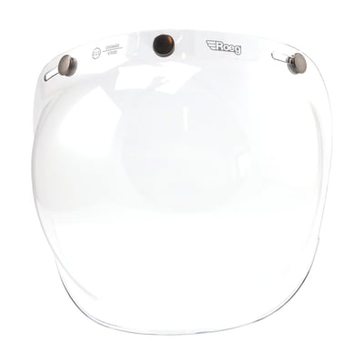 The ROEG® Bubble visor aesthetically vintage and optically precise, scratch- and impact-resistant solid polycarbonate with ECE approval. The shields fit our Jett and JETTson helmets with the three snaps across the brow. To clean your shield, use mild soapy water solution and a microfiber cloth to loosen bugs and road debris, then dry it with a second clean microfiber towel.