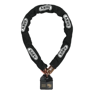 Black. Security level 20. Combination padlock with 14mm shackle & 14mm loop chain with protective textile sleeve. Comes with the Granit 37RK/80 padlock that offers the highest security level available and a CEN Class 5 certification. Lock body and shackle are made of hardened steel and has a double ball locking mechanism. The shackle can be removed and comes with a guard against tool attacks. Comes with a special coating for corrosion resistance. Designed to secure high end motorcycles, halls, warehouses, factory gates, containers, trucks etc. Incl. 2 keys . Chain length 120mm. Weight 7052 grams.