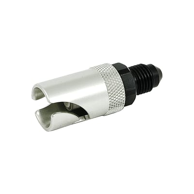 3/8"-24 AN-3 threaded. Female side. Connect & disconnect brake lines in one second, without tools. Used in racing where price is less important but a split second means loss or win. Anodized alloy with Viton seal. 
Note: See 920856 for matching male side.