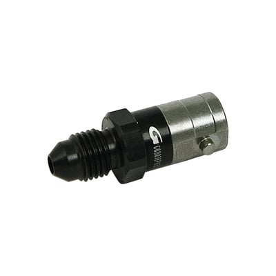 3/8"-24 AN-3 threaded. Male side. Connect & disconnect brake lines in one second, without tools. Used in racing where price is less important but a split second means loss or win. Anodized alloy with Viton seal. 
Note: See 920855 for matching female side. 