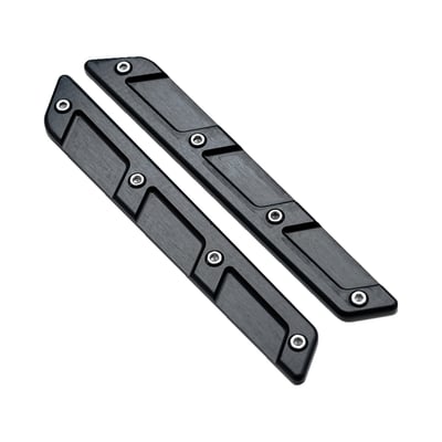 CNC machined aluminum, with a black anodized finish. When the OEM reflectors are removed, the holes must be covered. These CNC machined saddlebag latch inserts will do it the Killer Custom way.
