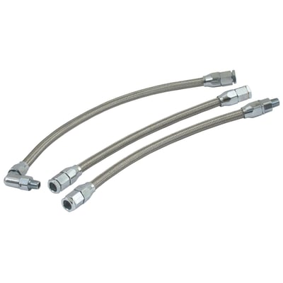 A complete pre-installed oil line kit with an outer diameter of just 14.5mm. A PTFE inner tubing with a protective stainless steel braid cover with preinstalled fitting for the specific model and model year. 
Note: Non stock motorcycles may have altered oil lines or oil line related components which may not be compatible with the stock style replacement oil lines Goodridge offers.