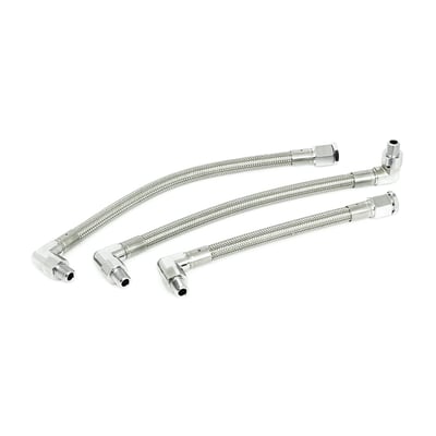 A complete pre-installed oil line kit with an outer diameter of just 14.5mm. A PTFE inner tubing with a protective stainless steel braid cover with preinstalled fitting for the specific model and model year.
Note: Non stock motorcycles may have altered oil lines or oil line related components which may not be compatible with the stock style replacement oil lines Goodridge offers.