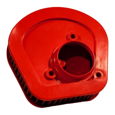 'The Red Filter'. As used in Formula 1, Le Mans, Moto GP and World Superbike. Designed as an direct replacement, no hassle fit, upgrade for the OEM paper air filters. Manufactured with a metallic mesh which contains multiple cotton layers of oiled filtration material. This allows improved air flow, sufficient for stock to all-out performance applications. To further help prevent small impurities enter the engine filtration oil is used to create a 'sticky' barrier which allows air flow but helps retains small particles up to 7 micron. All filters are precision made and continuously checked during production for the highest obtainable quality. Filters are washable and reusable. EU made. 
OEM replacement reference 29400248
