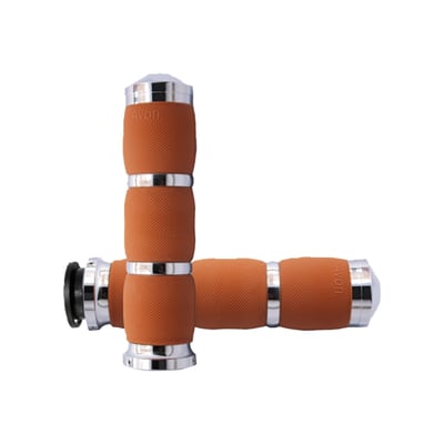 With medium outside diameter. Dimensions:  1.50" (3.8cm) O.D. x 5.5"(14cm) inside length. USA made high quality grip set. A special core bar with air pockets inside the grip body helps dampen vibrations and enhance comfort, an actual Air Ride for your hands. Soft serrated texture for no-slip confidence. With 6061 billet aluminium end caps and collars it is finished to perfection.