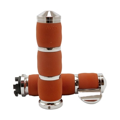 With medium outside diameter. Dimensions:  1.50" (3.8cm) O.D. x 5.5"(14cm) inside length. USA made high quality grip set. A special core bar with air pockets inside the grip body helps dampen vibrations and enhance comfort, an actual Air Ride for your hands. Soft serrated texture for no-slip confidence. With 6061 billet aluminium end caps and collars it is finished to perfection.