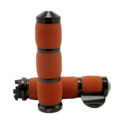 With medium outside diameter. Dimensions:  1.50" (3.8cm) O.D. x 5.5"(14cm) inside length. USA made high quality grip set. A special core bar with air pockets inside the grip body helps dampen vibrations and enhance comfort, an actual Air Ride for your hands. Soft serrated texture for no-slip confidence. With 6061 billet aluminium end caps and collars it is finished to perfectio