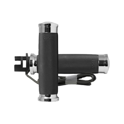Heated grips controlled with an, included, 2-stage rocker style switch that can be installed on the left side handlebar. Spacers are included so the switch will fit 1-1/8" (29mm) handlebars. The included reducer sleeves allow installation on 1" (25.4mm) and 7/8" (2mm) handlebars. Comes complete with installation instructions. These Custom Contour grips are manufactured with Kraton rubber, featuring a very soft serrated texture that will not stain your hands but offers an an excellent grip in all circumstances. With 6061 billet aluminum end caps and collars it is finished to perfection.