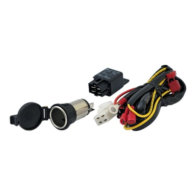 Metal with plastic dust cover; Max. 12V/15A; With 150cm wiring wiring; Incl. relay for on/off switching together with ignition switch