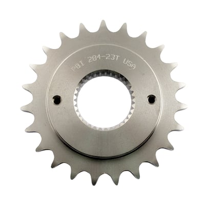 .750" (19.05mm) offset; Used when converting from belt to chain drive; CNC machined; 8620 alloy steel; Heat treated; Nickel plated 
Note: Will fit 91-92 XL models but lockplate bolt location is different