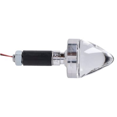 Polished. Right side. Special LED's in amber (turn signals), red (rear marker) and white (front marker) and a clear transparent glass-like material give a 'total lighting system'. Will fit 22mm & 1" diameter handlebars with an inside diameter of 14mm to 21mm. To be used with 930288, 930343 or 830114 grips, without end cap only. ECE approved as front turn signal only. Approx. dimensions: 35mm diameter, 43mm outside bar, 53mm inside bar, OAL 96mm, 100cm wiring. 

Note: See 930317 for left side.