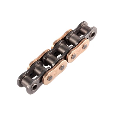 Hyper Enhanced quality AFAM chain with Xs Ring. Featuring new steel alloys for weight optimisation and increased resistance, gold colored plates, best suited to hyper sporting use and long life street use.