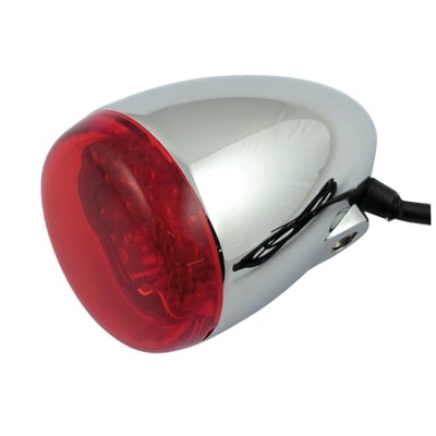 - Clear LEDs that emit red light 
- Red lens 
- Chrome housing