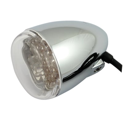 - Clear LEDs that emit red light
- Clear lens
- Chrome housing