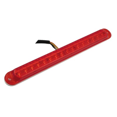 Waterproof with stop, turn and running light functions. Red LEDs with red lens. Dimensions approx. 15-1/2" x 1-5/8".