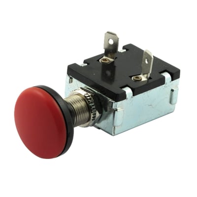 With a red illuminated knob. An On/Off switch with a push-pull action. Rated 30A@12V. Requires a 1/2" (1.7mm) hole to mount.