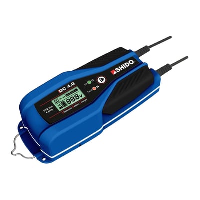 With EU wall plug. Will charge 12V & 6V lead-acid, AGM and Lithium LiFePO4 batteries. Selectable 1A or 4A charging. With digital screen. Can be used as trickle charger. 
- Specific AGM mode for sealed batteries
- Digital screen with live voltage reading
- Hook attachment
- Suitable for 6V and 12V batteries
- 1A and 4A selectable charge
- Clear split between Lithium and lead-acid charging modes and algorithms
- Battery Recovery for deeply discharged batteries
- Battery health check after charging
- Maintaining mode, with 4 hour intervals voltage checks
- Protected against reverse polarity, overcharging, overcurrent, overheating and short-circuits
- User friendly detection for reverse polarity, low-voltage or damaged batteries
- IP 65 splash and dust proof for outdoor use
- Adjusts for varying A/C line voltage and delivers consistent charging current
- 8 step lead acid charging
- 7-step Lithium charging
- Input: 220-240V AC 50-60Hz
- Output: 6V or 12V 1A or 4A DC
- Dimensions: 210 x 87 x 50mm
- Weight: 0.6 kg
- IP rating: IP 65
- Battery: 4-80 Ah > Charge, 4 - 120 Ah > Maintenance