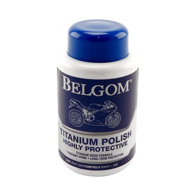 Shines and protects all painted surfaces. The Belgom Titanium Oxide Formula Polish provides a deep radiant shine to the paintwork of your motorcycle. It also leaves a protective film that retards paint fouling and protects it from weathering.
