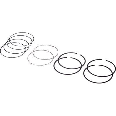 Standard cylinder bore: 3.937" (100mm) bore. 
1st. ring: 1.2mm. 
2nd ring: 1.2mm
Oil ring: 2.0mm
Stock replacement for 107" models. Comes with a chrome top ring, a ductile iron Napier 2nd. ring and a chrome flex-vent 3-piece oil ring. 

Tech tip: Piston grooves vs piston rings. 
It's not difficult to determine if a Hastings piston ring set will fit a certain piston. You should measure the height of the piston groove in the piston itself. The 2 top grooves will be for compression rings, the lower groove will be for the oil ring. In most cases Hastings oil rings are of the low tension 3-piece flex vent type. Ring heights are listed for reference. 
Tech tip: Piston oversizes. 
For each oversize cylinder diameter will increase with .010" (0.254mm). The standard bore of the cylinder is listed for reference. 
(Information provided by Hastings Manufacturing Company, Inc.)