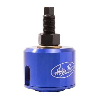 - Designed to quickly and precisely remove outer bearing race from the steering head without the use of a hammer and punch
- Puller design ensures bearing is pulled perfectly straight to eliminate possible damage to frame
- Works on all tapered bearing races from 47 mm to 55 mm OD
- Precision machined anodized aluminum cup will not damage seal surface
- Brass bearing washers for easy use and long life
- Hardened steel jaws engage securely on inner bearing lip