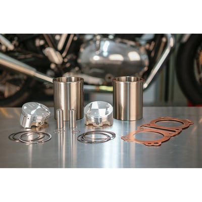 750cc kit. Increases bore from stock 78mm to 83.5mm. Complete kit that includes big bore cylinder sleeves, big bore pistons, rings, wristpins, wristpin clips and a head gasket. Increases compression ratio from stock 9.5:1 to 11:1.