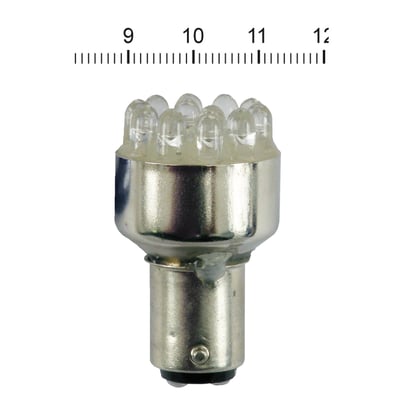 - Dual filament 
- Replaces 1157 (dual filament with taillight / brake light) bulbs 
- Built with 12 LEDs 
Note: May require a load equalizer to correct turn signal indication speed due to the lower current draw. 
Note: Comes without built-in license plate illumination.  