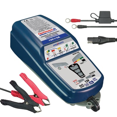 With EU wall plug. 9-step 12V 5A Battery Saving charger-tester-maintainer. Saves batteries other chargers can’t, because it recognizes the difference between a discharged battery that needs charging and a dead flat sulphated battery that needs saving. Perfect for months-long maintenance of any lead-acid, AGM, GEL & deep cycle 12V batteries from 3 – 240Ah. 
- Cell voltage balancing mode: correctly prepares new batteries for first use and optimizes battery performance 
- Daily battery condition tests & interactive float charge: maintains battery fully charged, weeks or months long 
- Charging Amps: 5A (Ampmatic) 
- Ampmatic charge control: adjusts current to suit any battery size (3 to 240Ah) or condition for fastest and most complete charge 
- Indoor / Outdoor  (lowest temperature: -40°F / -40°C) 
- Save: Low Volt Start of 0.5V + 2-step desulphation recovery 
- For Lead Acid, AGM & GEL 12V batteries from 3 – 240Ah 
- Input: Global (100-240V 50-60Hz), high efficiency (CEC listed), fully sealed 
- Weatherproof case with wall mounts
- Incl. 6ft / 180cm AC supply lead and 6ft / 180cm charge lead ending in SAE connector. Weatherproof battery lead & standard battery clip set included 
- No risk of overcharging 
- Sparks suppressed 
- Safe for vehicle electronics 
- Safe for long-term battery maintenance 
- Automatic shut-down if short-circuited or battery disconnected