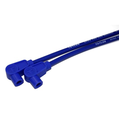 Includes two identical wires. 12" long with 90° plug boots and 90° coil boots. These are 8mm wire sets, ready to install, with a Spiro-Pro (sprial wound) core of 350 ohms/ft. and a 2 layer 100% silicone jacket and 100% silicone low profile ProBoots with double spring locking spark plug terminals that will resist vibrations. Excellent RFI suppression for complex multi-spark ignition systems. Compatible with both electronic or points style ignitions. Plug boots and wires are matching colors, coil boots are always black. 

Note: Some electronic ignition manufacturers do not recommend using spiral wound core cables. Check the instruction manual of your electronic ignition module for more information. When in doubt it is advised to use suppression core cables for electronic ignition set-ups.