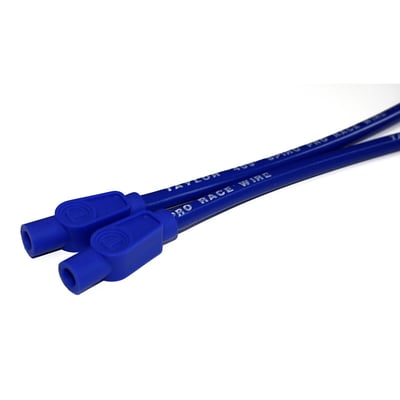 Includes two identical wires. 21" long with 180° (straight) plug boots and 180° (straight) coil boots. Ready to install spark plug cable set with a Spiro-Pro core with .409" Pro Race (10.44mm) diameter cables that feature a spiral wound core with 350 Ohm/ft. resistance for excellent EMI and RFI suppression. With a 3-layer silicone technique, consisting of a 10.4", an 8" and a pure silicone inner core. Layers are separated with a heat treated fiberglass woven mesh below the first layer and a fiberglass braid below the second layer for pull strength. Offers 600°F (315°C) continues heat protection. The plug boot is 100% pure silicone around a double spring locking terminal for a positive and vibration resistant connection to the spark plug. 

Note: Compatible with all Harley ignitions. If you have an aftermarket ignition, please check with manufacturer ohm requirement. For very high ohm ratings you can use Taylor's Carbon Core wire sets. For magnetos and point ignitions Taylor's metallic core wire sets are recommended.