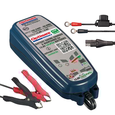 With EU wall plug. 8-step 12.8/13.2V 0.8A Battery saving charger-tester-maintainer. Used to charge LiFePO4 / LFP (Lithium Iron Phosphate) 4-series batteries with nominal voltage of 12.8V – 13.2V. 
- Saves low voltage LiFePO4 batteries
- Specialized LiFePO4 charge cycle
- Maintains & protects LiFePO4 batteries
- Battery BMS reset.
- Charging Amps: 0.8A
- Indoor & Outdoor (lowest temperature: -4°F / -20°C).
- Save: Low Volt Start of 0.5V + 3 step low volt save & test 
- For LiFePO4 (LFP) 4 series cell 12.8 / 13.2V batteries from 2 – 30Ah
- Input: Global (100-240V 50-60Hz), high efficiency (CEC listed), fully sealed 
- Weatherproof case with wall mounts, with 6ft / 180cm AC supply lead and 6ft / 180cm charge lead ending in SAE connector. Weatherproof battery lead & standard battery clip set 
- No risk of overcharging 
- Sparks suppressed 
- Safe for vehicle electronics
- Safe for long-term battery maintenance 
- Automatic shut-down if short-circuited or battery disconnected