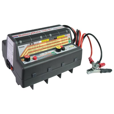 With EU wall plug. The power sport OEM recommended load tester, power desulphator and charger for all types of 12V lead-acid batteries. The BatteryMate has been saving batteries for 25 years!
- New battery activation – 30 minute activation charge for new batteries that have received acid just prior to charging, such as STD flooded batteries with removable filler caps and AGM-MF ‘dry-charged’ batteries that are delivered with a separate custom acid pack 
- True load tester selectable from 15A to 150A – Automatically tests battery cranking amps up to 330CCA. 3 second test simulates normal engine cranking / start, 15 second test checks battery health 
- Powersport specific charging algorithm – 4 step charging method recovers any 12V battery. MF mode allows up to 16.9V for ‘dry-charged’ AGM batteries 
- Temperature regulated charging – Charge voltage is adjusted according to ambient temperature. (-4mV/°C/cell above/below 68°F/20°C) 
- Accurate voltage sensing. Charge leads have integrated voltage sense wires for exact voltage measurement at the battery 
- Easy to use. 6 position combination selector allows selection of correct test and charge current for connected battery. TEST and then select max. charge time according to result, press 'charge' button. Program completes charging automatically and then tests the battery 
- Charging Amps: 9A maximum; 1, 2, 3, 5, 7, 9 Amp selection 
- Testing Amps: 150A maximum; 15, 35, 50, 70, 100, 150 Amp selection 
- Indoor / workshop environment (lowest temperature: -4°F / -20°C) 
- Save: Low Volt Start of 1V + high power desulphation recovery 
- For Lead Acid, AGM & GEL 12V batteries from 2 – 40Ah 
- Selectable 110-120VAC / 220-240VAC 50-60Hz 
- On/Off power switch and replaceable fuse protection 
- Vented industrial table top case 
- Incl. 6ft / 180cm AC supply lead and 1 pair high current 6ft / 180cm charge leads ending in heavy duty battery clamps 
- No risk of overcharging 
- Sparks suppressed 
- Safe for long-term battery maintenance 
- Automatic shut-down if short-circuited or battery disconnected