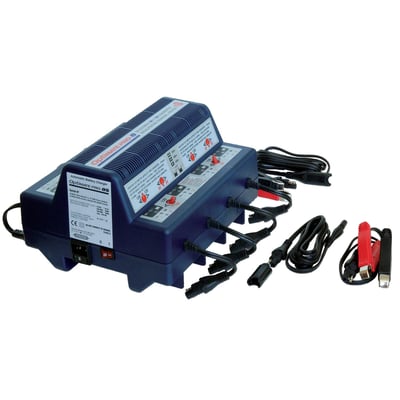 With EU wall plug. Professional 8-bank battery saving charger for power sport & small engine 12V & 6V batteries, including neglected sulphated / low-voltage batteries. Once voltage selection has been made, no further battery knowledge required. Connect up to 8 x 6V and 12V batteries and let the charger do the rest. 
- The OEM recommended 8-bank battery care center for recovery, charging and testing of all 6V and 12V batteries, including neglected sulphated / low-voltage batteries
- 8-bank charger, each bank operates independently 
- Select battery voltage of 6V or 12V for each bank 
- 1Ah charging Amps per bank 
- Use: Indoor / workshop environment (lowest temperature: -4°F / -20°C) 
- Save: Low Volt Start of 1.8V + 2 step desulphation recovery 
- For Lead Acid, AGM & GEL 12V batteries from 2Ah 
- Selectable 110-120V / 220-240V 50-60Hz 
- On/Off power switch and replaceable fuse protection 
- Vented industrial table top case.
- Incl. 6ft / 180cm AC supply lead and 8 x 6ft / 180cm charge lead ending in SAE connector. 8 x standard battery clip 
- No risk of overcharging 
- Sparks suppressed 
- Safe for long-term battery maintenance 
- Automatic shut-down if short-circuited or battery disconnected 
- Use: Indoor / workshop environment (lowest temperature: -4°F / -20°C)