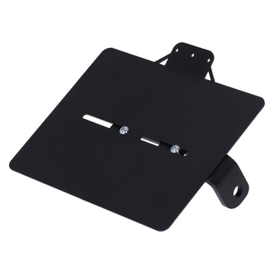 Black. For United Kingdom license plates measuring 178mm x 227mm. Not designed for use with a taillight. License plate illumination must be ordered separately as 943294. Made from 1.5mm thick steel, with a black wrinkle powder coated finish. For left and right side use. The horizontal elongated mounting holes allow further horizontal adjustments for a snug fit on the bike. The L-shaped mount bracket is 35mm wide and made of 6mm thick steel. 
Note: Not designed for installation of a taillight. 
Note: License plate illumination light is not included and can be ordered separately as 943294.