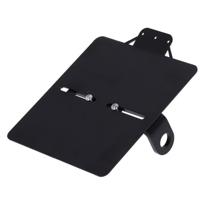 Black. For German license plates measuring 180mm x 200mm. Not designed for use with a taillight. License plate illumination must be ordered separately as 943294. Made from 1.5mm thick steel, with a black wrinkle powder coated finish. For left and right side use. The horizontal elongated mounting holes allow further horizontal adjustments for a snug fit on the bike. The L-shaped mount bracket is 35mm wide and made of 6mm thick steel. 
Note: Not designed for installation of a taillight. 
Note: License plate illumination light is not included and can be ordered separately as 943294.