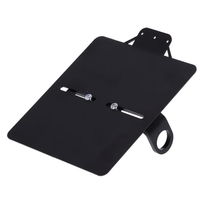 Black. For German license plates measuring 180mm x 200mm. Not designed for use with a taillight. License plate illumination must be ordered separately as 943294. Made from 1.5mm thick steel, with a black wrinkle powder coated finish. For left and right side use. The horizontal elongated mounting holes allow further horizontal adjustments for a snug fit on the bike. The L-shaped mount bracket is 35mm wide and made of 6mm thick steel. 
Note: Not designed for installation of a taillight. 
Note: License plate illumination light is not included and can be ordered separately as 943294.