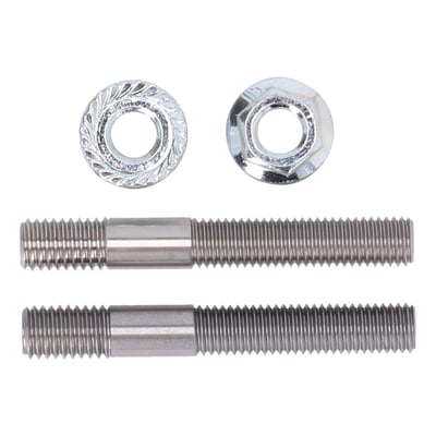 Stainless steel. This riser stud kit makes it possible to mount US 1/2-13 threaded risers to most Japanese and European bikes. 
1/2"-13 x 3/4" to M12 x 50 mm. 
Body diameter (hole in triple clamp): 12 mm. 
Total length: 90 mm. 
Kit includes 2 bushings, 2 lock nuts. 
Easy to install