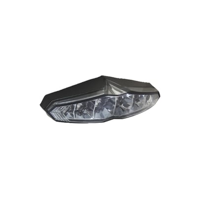 Black plastic housing with smoke lens. 12V. High power LEDs. EC-approved lens. With license plate illumination. 
- Dimensions approx.: 100mm wide x 32mm high x 35mm deep 
- Mount hole distance 79.5mm 
- 6 ultra bright LEDS 
- With license plate illumination 
- E-approved: E4-50R-00 2418