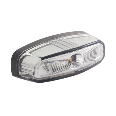 Black plastic housing. 12V. EC-approved lens. With license plate illumination. Small dimensions but equipped with high power LED's for good night & day visibility in traffic. 
- Dimensions: 50mm wide x 17mm high x 24mm deep 
- Ultra bright LEDs 
- Includes wiring & installation hardware 
- With license plate illumination 
- E-approved: E4-50R-00 2682