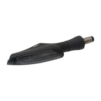 Matte black. Smoke lens. Front LED turn signals, with position light. ECE approved for front use only. Incl. wiring. E-approved: E4-50R-00 2565. Sold each. Housing dimensions approx.: 24mm wide x 20mm high x 65mm long. M8 x 20mm threaded
Sold each.