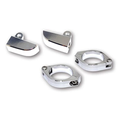 '- Fork clamps to mount front turn signals to the fork tubes 
- 2-piece clamp design allows installation without fork tube removal 
- CNC machined aluminum 
- For 8mm threaded turn signals