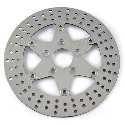 Polished stainless. 6-Spoke polished stainless steel floating brake rotor. 
- With speedo drive gap 
- For front and rear applications 
- 5/16" counterbored mount holes 
- 50mm ID 
- Mount style 'G'. 
Note: Check your local MCS dealer or the MCS sales department for exact type of approval and validity on bike model and years on the test report.