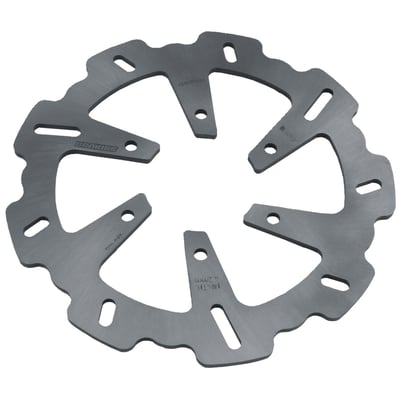 Stainless steel. The wave design does not only make the rotor optical appealing. Wave rotors offer a better friction coefficient, more initial braking power, improved lever feel and are better resistant to heat build-up.