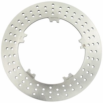 Stainless steel. 11.8" / 300mm OD; Open center with 6.70" bolt circle mount holes. Mount hole to mount hole distance 100mm. 
Mount style 'D'. 
OEM replacement reference 44553-06A. 
Comes with approval. 
Note: Check your local MCS dealer or the MCS sales department for exact type of approval and validity on bike model and years on the test report.