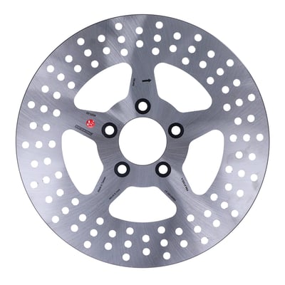5 spoke solid brake rotor with approval.
Dimensions 300mm OD; 56mm ID; 3/8" counterbored mounting holes. 
Mount style 'A'. 
OEM replacement reference 41810-08B. 
Note: Check your local MCS dealer or the MCS sales department for exact type of approval and validity on bike model and years on the test report.