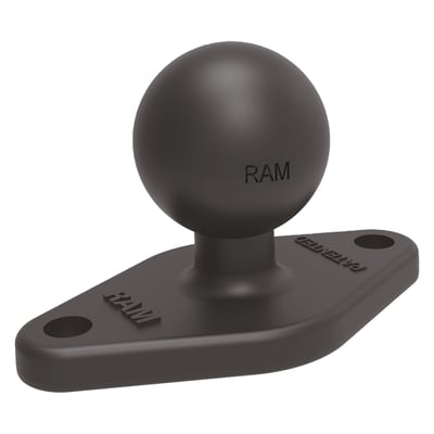 This ball base consists of a 1" (25.4mm) sized rubber socket ball connected to a 2.43" (61.7mm) x 1.31" (33.3mm) diamond plate. The diamond plate features two holes that measure 1.912" (48.6mm) center to center, matching the industry-standard AMPS hole pattern. This ball base is compatible with a wide variety of RAM device holders and cradles.
- AMPS 2-hole pattern
- Holds max. 2 lbs / 907 gram normal use or 1 lbs (454 gram) heavy duty use
- Marine grade black powder coated aluminum construction with 1" rubber ball