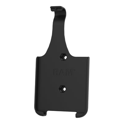 High strength composite construction to hold the Apple iPhone, without case, skin or sleeve. Without mount ball. Comes with the industry standard 1.912" (48.6mm) center to center AMPS hole pattern on the back. For use all AMPS hole pattern mounts, like RAM's 944231 'Diamond Mount Base', with 1" (25.4mm) ball, which allows this holder to be used with all RAM's socket arms and mount bases with 1" balls. Holds max. 2 lbs / 907 gram normal use or 1 lbs (454 gram) heavy duty use.
- Includes two nuts & bolts for installation 
- Buttons, cameras, ports, and speakers remain exposed and accessible 
- Order 944231 RAM's Diamond mount base with 1" connecting ball separately. Required for this cradle to be used with any of RAM's socket arms and mount bases with 1" balls.