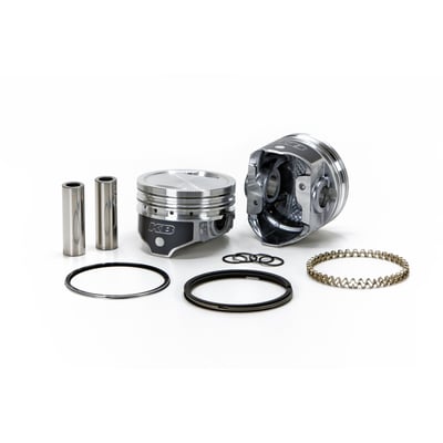 High compression. 883-1200 conversion piston set. Compatible with stock unmodified cylinder heads. 10:1 Compression ratio. Piston weight 335gr. Piston pin diameter .792" and weight 97gr. 
Head type: Dish. 
Dome +10cc. 
Compression height 1.210". 
Bore 3.498". 
Stroke 3.812". 
Rod length 6.926". 
Cyl. length 4.650". 
Comes with T6 heat treated 390 Hypereutectic cast pistons with 16% silicone levels which enables running a very tight clearance for longevity and hardly any piston noise. 

Note: Top compression ring will need additional clearance. See instructions. 
Note: 1200cc cylinders must be purchased for 04-up 883 XL models. Stock cylinders liners of 04-up XL models are too thin to bore to 1200 size.