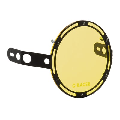 Mounts directly in front of your headlamp and comes with 3 different protective Plexiglas lenses, in clear, yellow and gray tinted, that can be optionally installed. Made of electrostatic painted steel for durability. Includes all required hardware and installation instructions.