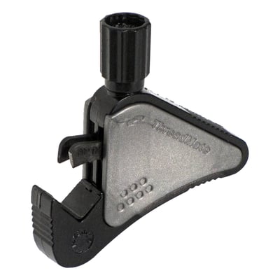 For home use. Hand tool to quickly clean & restore external threads. Installs to the thread diameter by rotating the knob, after which the tool is rotated around the bolt / stud. Automatically adjusts to the thread pitch since the blades are guided by chasing undamaged sections of the threads. Compatible with M4 to M13 or 5/32" to 1/2" diameter threads. 
- Economical choice for home use 
- Single cutting blade, hardened HSS tool steel 
- Auto guided by existing threads 
- Removes rust and burrs 
- Automatically chases good threads to repair / re-groove damaged sections 
- For any thread diameter, inch or metric from M4 to M13 or 5/32" to 1/2" diameter threads 
- Hand tool 
- For any pitch 
- For right or left-hand threads