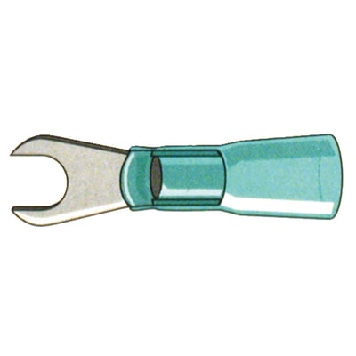 Spade terminal stud diameter: #6 (3.5mm).
Self soldering universal connection with heat shrink tubing. Just heat it up & it's ready. No crimping required. Strong, durable, vibration resistant and absolutely weather proof.
Blue is for 16-14 gauge (1.0 to 2.5mm² or 1.02mm to 1.63mm diameter) wiring.